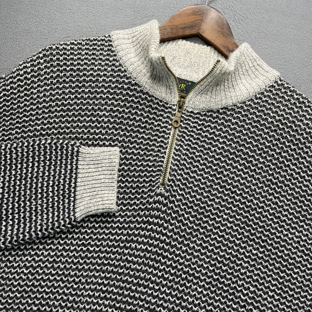 VTG Club Room Quarter Zip Sweater Mens XL Black/White Knit Pullover Made in USA